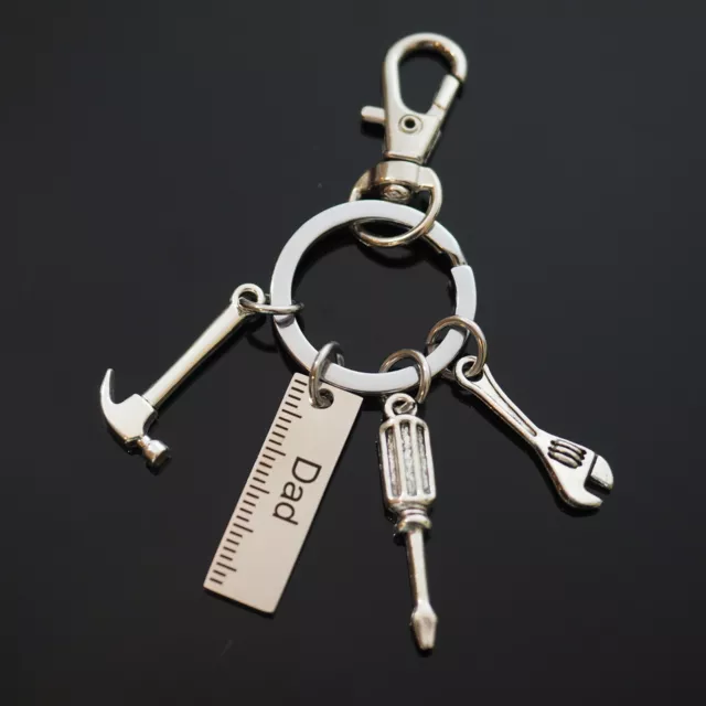 Dad Keychain Tools Wrench Hammer Screwdriver Charms Gift Father's Day with Clip