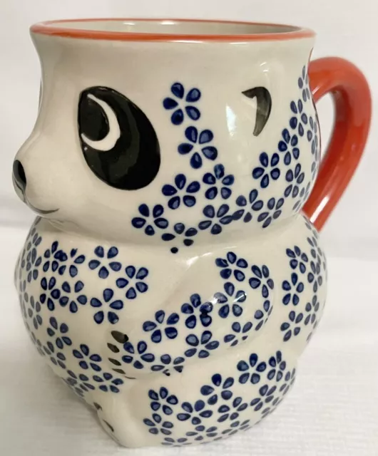 Hand Painted Panda Coffee Mug Yokohama Studio Orange Rim Handle