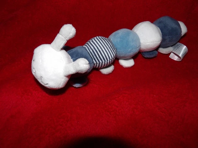 Doudou Peluche Grelot Obaibi Okaidi Chenille Mille Patte Blanc Gris Bleu