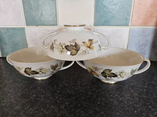 3 x Royal Doulton Larchmont Two Handled  Soup Bowls/ Coupes  Excellent Condition