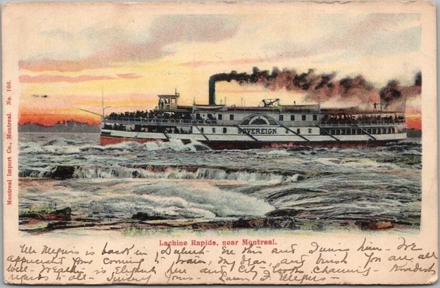 Vintage 1900s MONTREAL Quebec Canada Postcard "LACHINE RAPIDS" Steamer SOVEREIGN