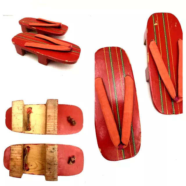 RARE VINTAGE JAPANESE Hand Painted Wooden Geisha Geta Sandal