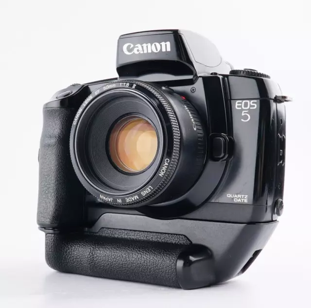 Ex+ 5 Canon EOS 5 Qd 35mm SLR Cámara con Película / VG-10 Agarre, Ef 50mm F/1.8