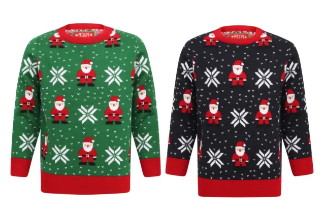 Childrens Boys Girls Unisex Santa Fairisle Design Knitted Christmas Xmas Jumper