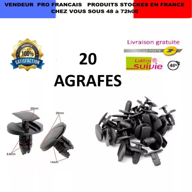 20  Agrafe, Rivet de Fixation PEUGEOT/CITROEN/RENAULT Clips Pare-Boue Pare-choc