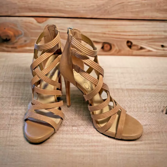 New Jessica Simpson Sandals Womens Sz 7 Buff Rainah Strappy Heels Stiletto