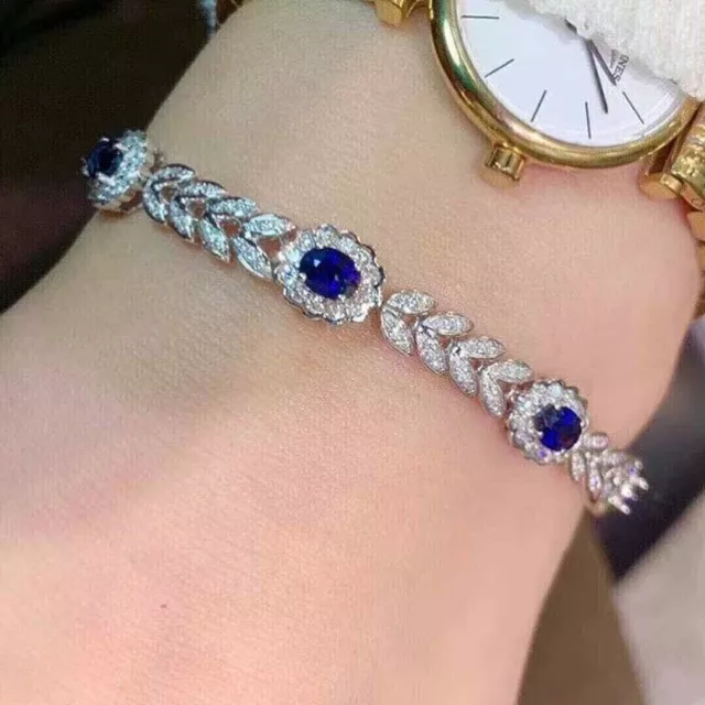 8CT Oval Cut Lab Created 14K White Gold Plated Silver  Sapphire Tennis Bracelet