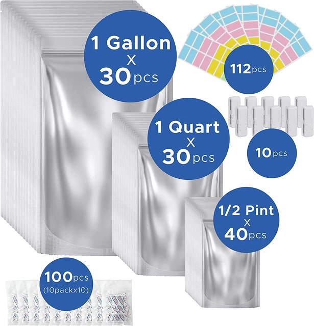 100 Mylar Bags for Food Storage with Oxygen Absorbers 400Cc(10 Pack of 10) - 1 G