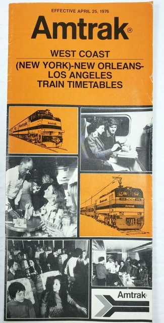 Amtrak West Coast New York Timetable Vintage April 1976 Railroad Train Map