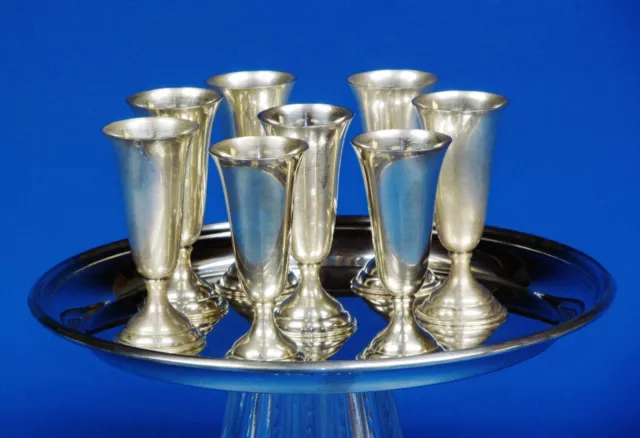 Set Of 8 Pure Sterling silver Cordial/Shot Cup By Randahl & Tray By Preisne