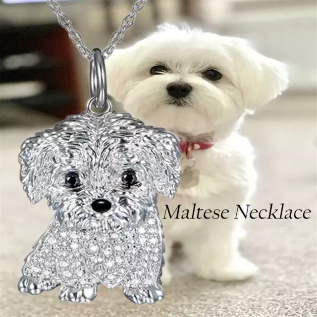 Maltese Dog Pendant Necklace Fashion Pet Jewelry Women's Puppy Lovers Gift Chain