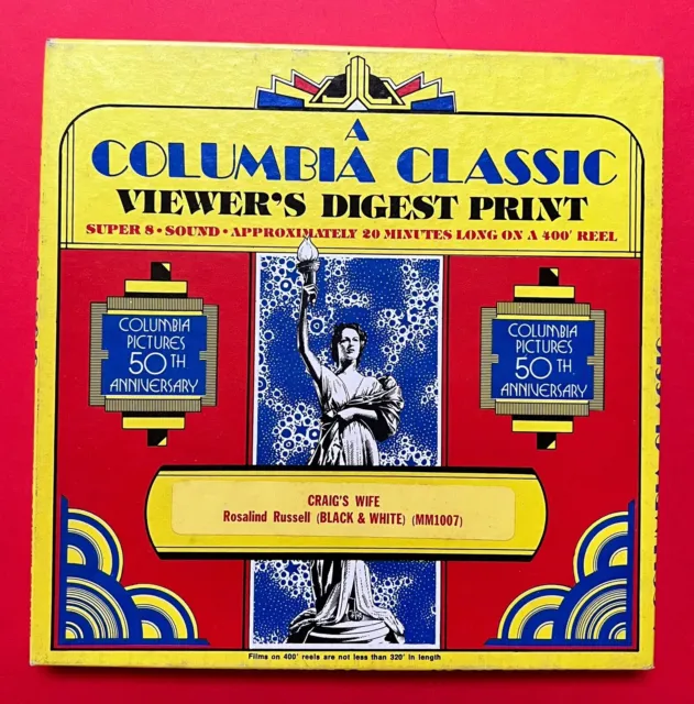 Vintage Columbia Classic CRAIG'S WIFE  Super 8mm Sound B&W Movie 400 ft reel