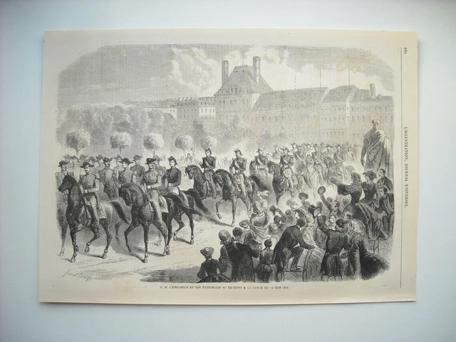 Gravure 1860. L’empereur Et Son Etat-Major Se Rendant A Revue Du 14 Juillet.....