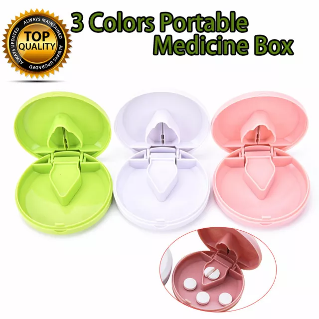 Pill Cutter Medicine Tablet Holder Safe Splitter Half Storage Compartment Box