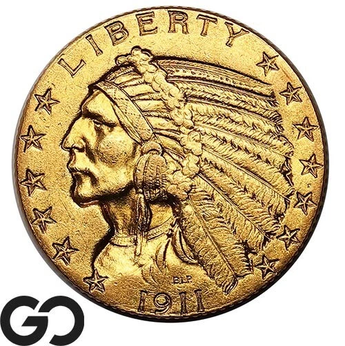 1911 Half Eagle, $5 Gold Indian ** Free Shipping!