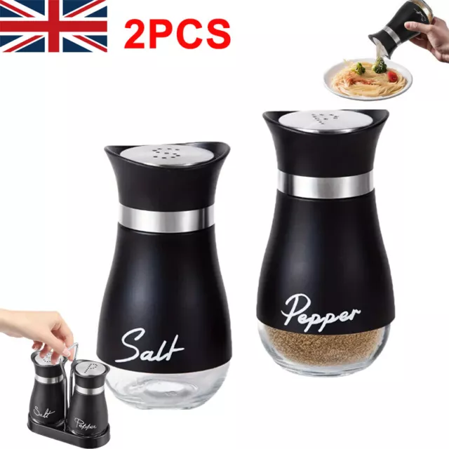 Pack of 2 Salt And Pepper Shakers Pots Dispensers Cruet Jars Set with Holder