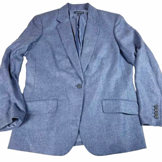 Lands End Women’s One Button Blazer Wool Silk Linen Blend Size 14 Blue Lined