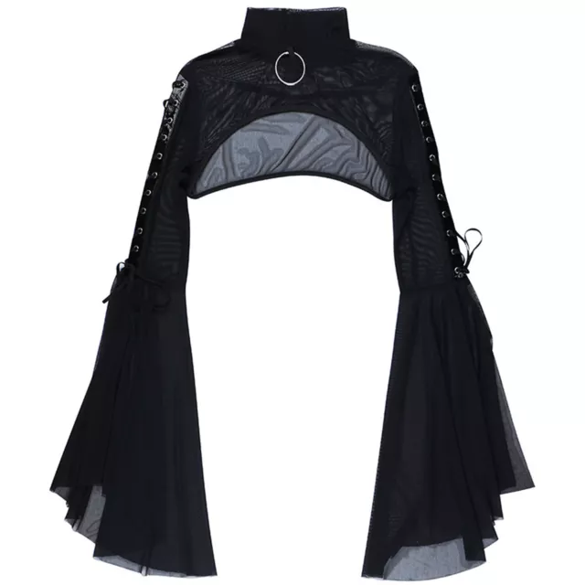 Womens Gothic Flare Sleeve Crop Top See-through Shrug Tops Cover Ups Clubweaeba