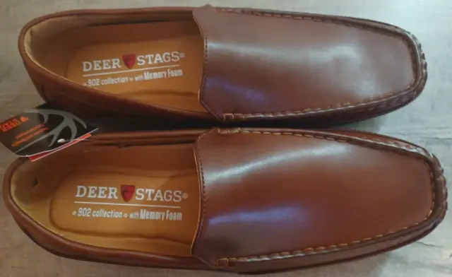Deer Stags Drive Slip On Moc Toe Mens Dress Shoes Brown Size 11 M w/ Memory Foam