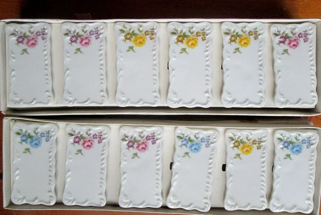 12 placas de nombre de colección tarjetas florales de porcelana en caja ajustes de lugar