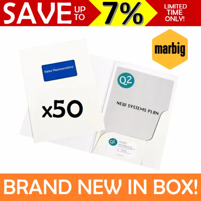 NEW 50x MARBIG A4 White Professional Series Gloss Presentation Folders 1104308