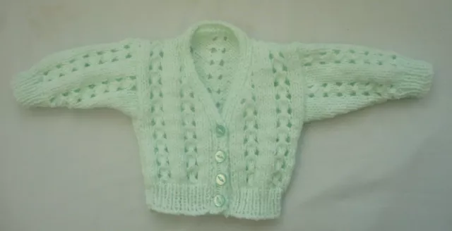 HAND KNITTED DOLLS CLOTHES  14" CARDIGAN also for PREMATURE BABY. BRAND NEW