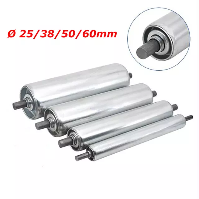 Ø 25/38/50/60mm Galvanized Conveyor Drum Roller w/Round Shaft, Length 100-500mm
