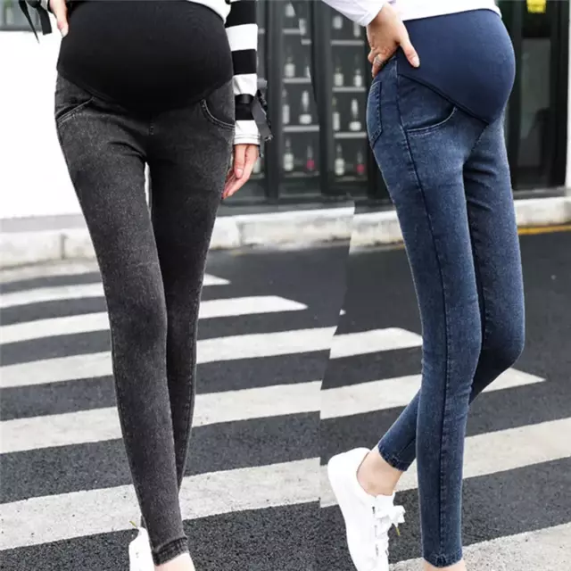 M-XXXL Embarazo Leggings Vientre Levantar Pantalón Nine-Point Mujer Premamá Ropa