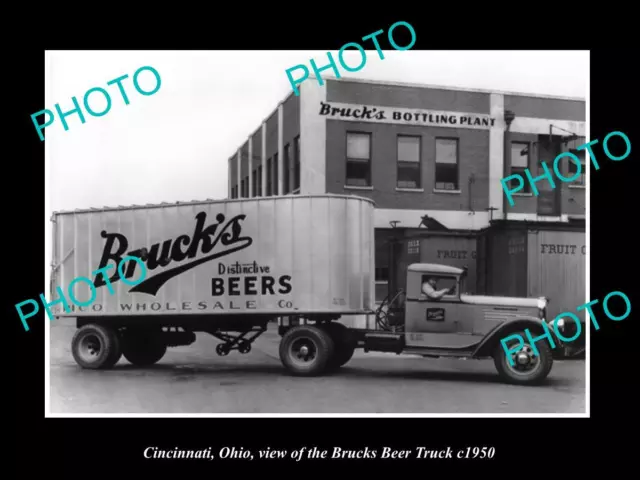 Old Large Historic Photo Of Cincinnati Ohio The Brucks Beer Delivery Truck 1950