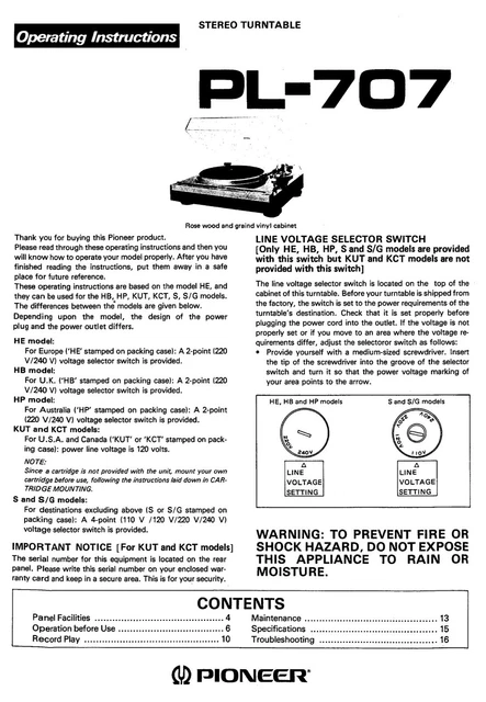 SERVICE MANUEL D'INSTRUCTIONS pour Pioneer PL-A45 EUR 11,78 - FR