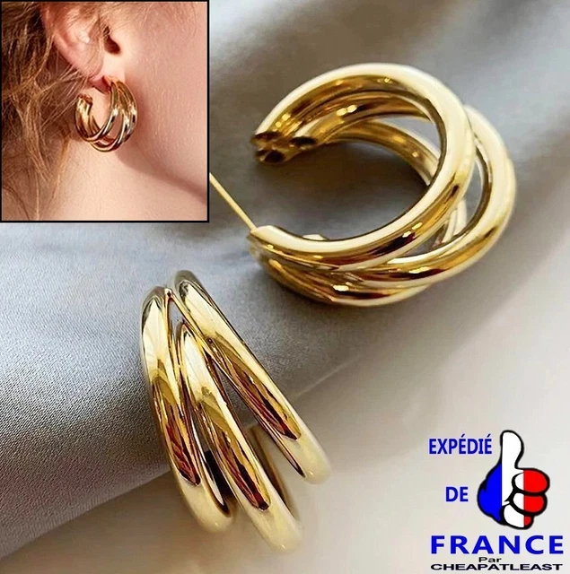 Boucles d'oreilles créoles Plaqué or Sans pierre Rond Jaune - 40180159636R00 • Histoire d'Or