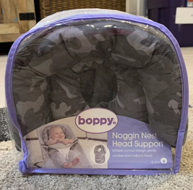 New In Package Boppy Noggin Nest Head Support Gray Black Camoflauge, 0-4 Month