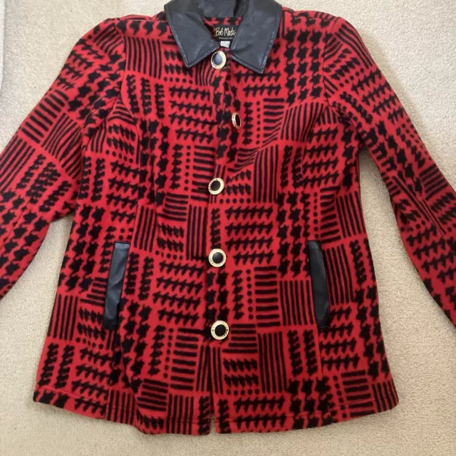 Great Ladies Small Bob Mackie Red Black Autumn/Spring Fleece Jacket With Buttons