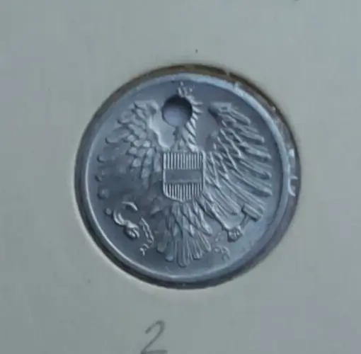 1957 Austrian 2 Groschen Uncirculated Aluminum Coin w /Hole -KM #2876