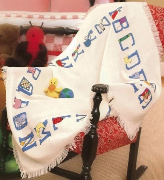 DMC - Baby Alphabet Afghan Cross Stitch 18 Count 41" X 45" White AF7311-6750 NEW