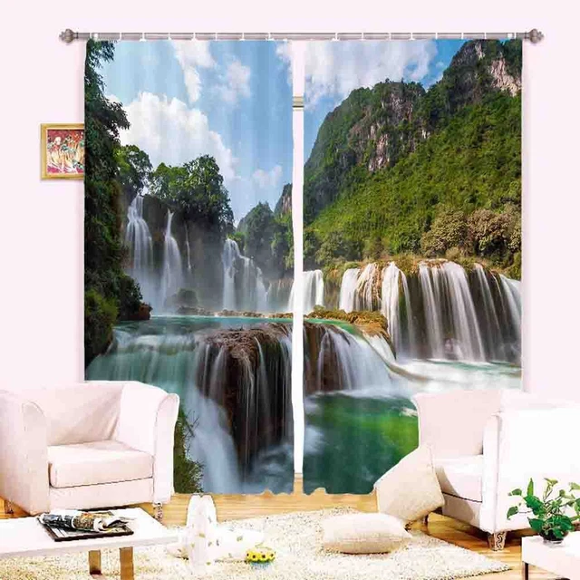 3D Watercolor River Scenery 692 Curtains Drapes