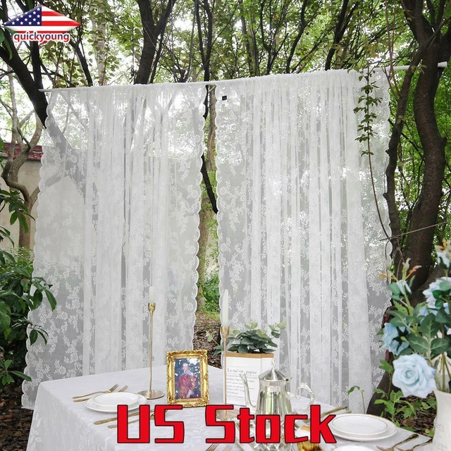 Lace Window Curtain Drape Sheer Tulle Valances Balcony Divider Home Decor White