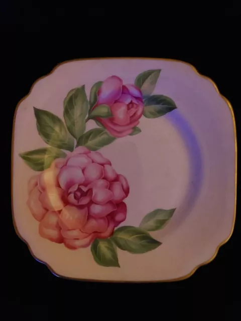 Syracuse China "The Camellia" Gold Trim Plate 8" Floral Onondaga Pottery Vintage
