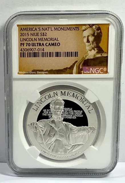 2015 Niue S$2 Silver  America’s Nat’l Monuments Lincoln Memorial Ngc Pf70 Uc