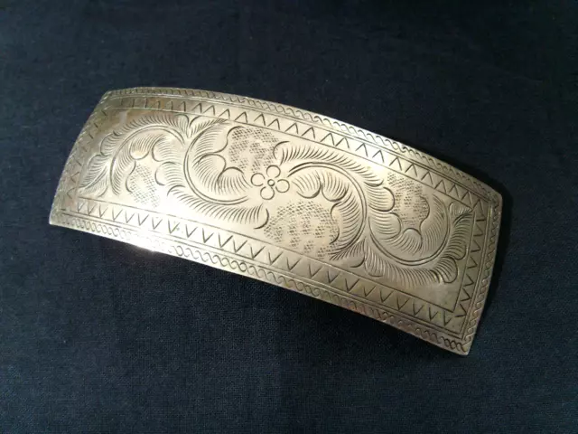 CLIP PER CAPELLI VINTAGE anni '60 - anni '70 GRANDE BARRA IN METALLO INCISO BOHO HIPPIE