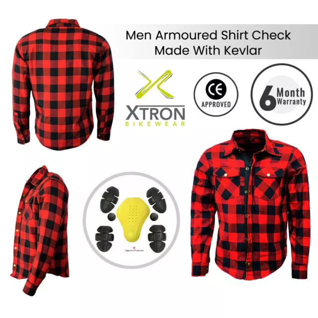 CE Armoured Motorbike Motorcycle Shirt Check Lumberjack Reinforced NEW Shirt Red