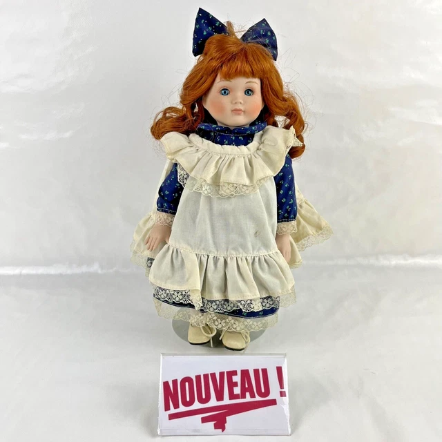 POUPÉE PORCELAINE DE Collection Vintage robe bordeaux à Dentelles