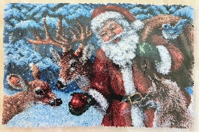 Vtg Herrschners Craftways Santa Reindeer Christmas Latch Hook Rug Kit 27" X 40"