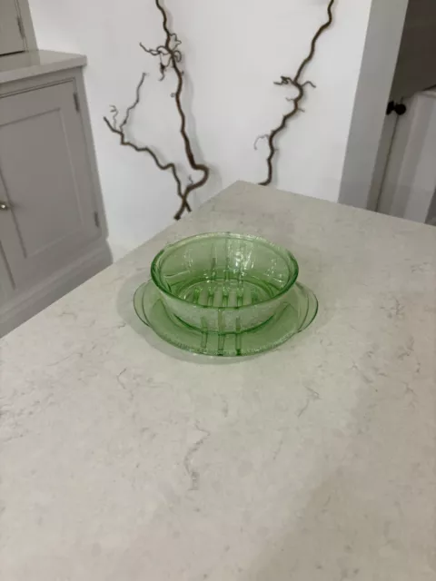 Vintage Green Glass Butter Dish