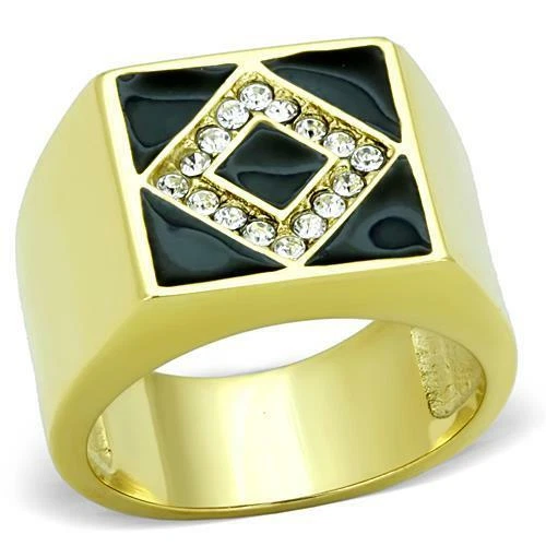 Mens signet gold ring black cz agate pinky square 18kt steel stamped new 1613