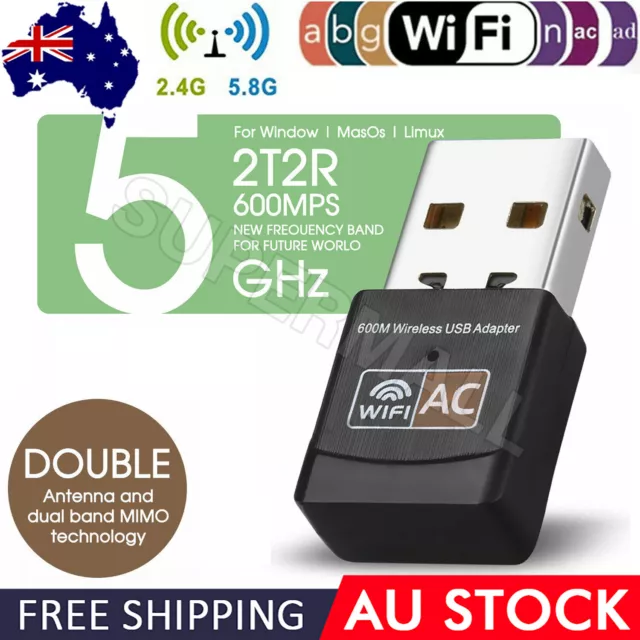 Dual 600Mbps USB WiFi Wireless Dongle AC600 Lan Network Adapter 2.4GHz 5GHz OZ