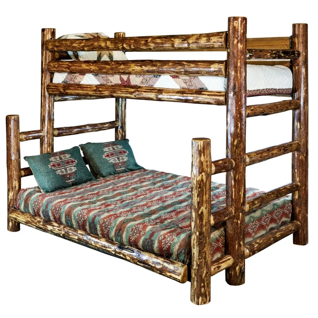 Rustic LOG Bunk Bed TWIN over FULL Amish Made BunkBeds Western Lodge