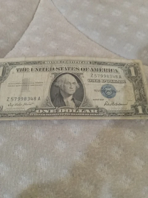 1957  Blue Seal $1 Dollar Silver Certificate Old US One Dollar Bill