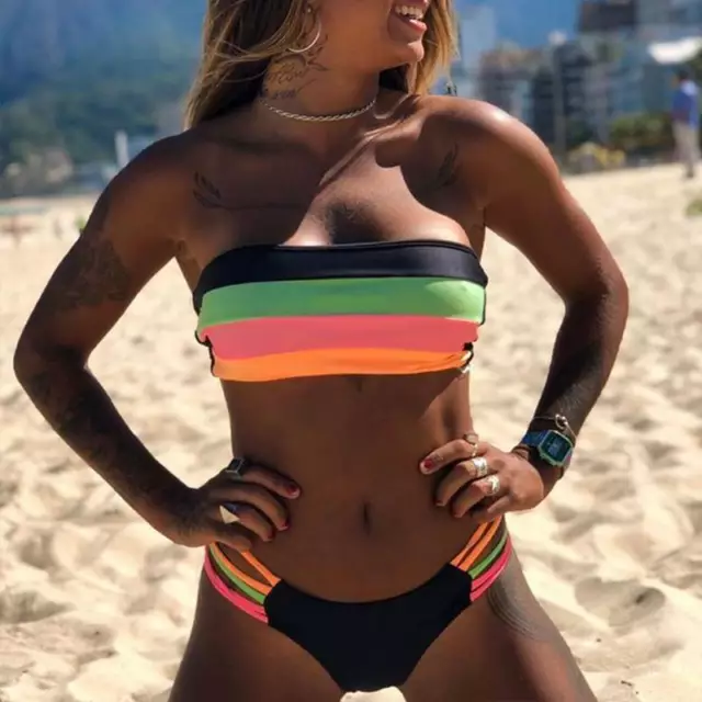 Damen Push Up Bikini Set Gepolstert Trägerlos Badeanzug Sommer Strandkleidung