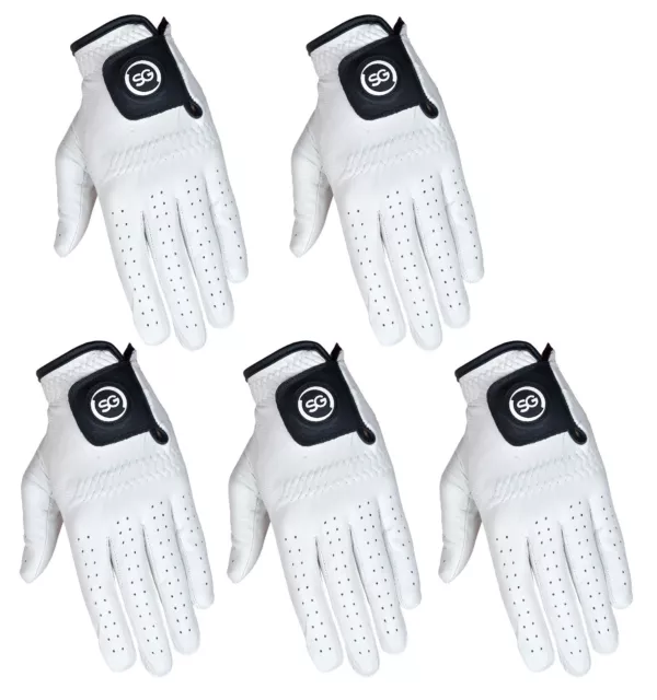 PACK of 5 SG Men Women Ladies White Cabretta Leather Golf gloves Premium quality